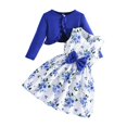 thumbnail image 1 of Splozh Fall Winter Toddler Baby Girl Clothes 2PCS Little Toddler Girls Dress with Cardigan Floral Dresses Ruffle Sweaters Spring Fall Clothes Blue,3-4 Years, 1 of 3