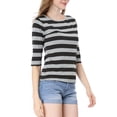 thumbnail image 4 of INSPIRE CHIC Hauts pour Femmes Non Doublés Col Rond Manches au Coude Coupe Ajustée T-Shirt Décontracté S Noir, 4 of 8