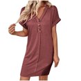 thumbnail image 4 of Ovzne Robes d'Été pour Femmes 2025 Robe de Plage Mode pour Femmes Décontractée Couleur Unie Manches Courtes Robe à Col en V Robe de Printemps Manches Courtes Liquidation, 4 of 7