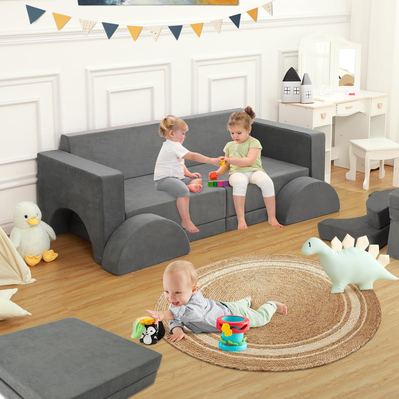 QinaQin 8-Piece Children's Play Sofa Set Is a Convertible Modular Sofa Suitable for Playrooms, Nurseries, Or Bedrooms. Removable Sofa Cover Makes It Perfect for Toddlers and Teenagers