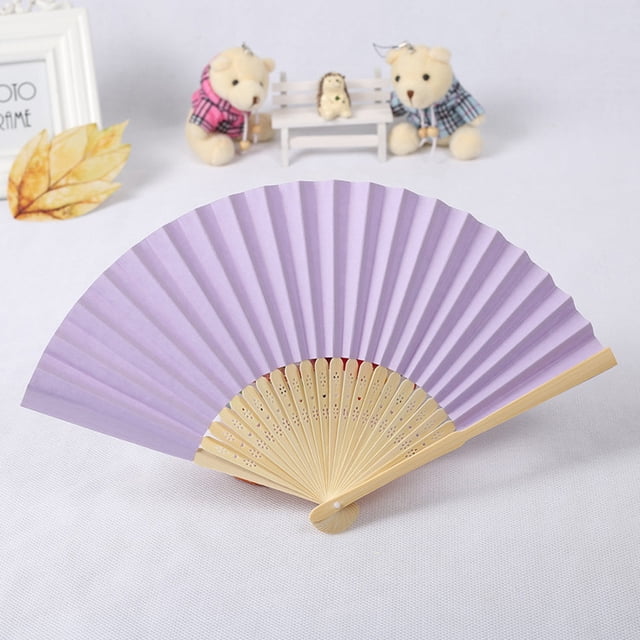 Rinsvye Solid Fan Folding Wooden Fan Handles Party Wedding Hand Dance Wedding Fans for Guests Bulk 100 Held Silk Pattern Color Wicker Fans Handheld Tools & Home Improvement