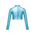 thumbnail image 2 of RUNQHUI Enfants Filles Col Roulé Métallique Danse Crop Top Paillettes Manches Longues pour Danse Raves Festivals Sports Turquoise 8, 2 of 5