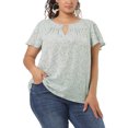thumbnail image 1 of Unique Bargains Women's Plus Size Floral Keyhole Flared Short Sleeve Chiffon Blouse Light Blue 3X, 1 of 7