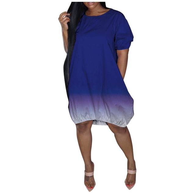 Women‘S Plus Size Casual Dresses Casual Short Sleeve Mid-Length Gradient Summer