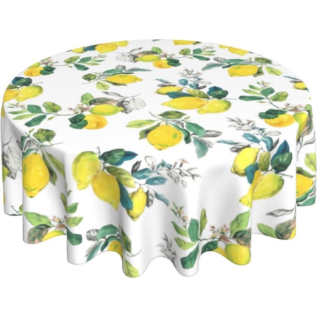 Floral Lemon Tablecloth Round 60" Watercolor Yellow Lemonade Summer Tablecloth Waterproof Wrinkle Free Tablecloth Kitchen Circle Table Cloth Cover Mat for Party Dinning Tabletop Wedding Home Decor