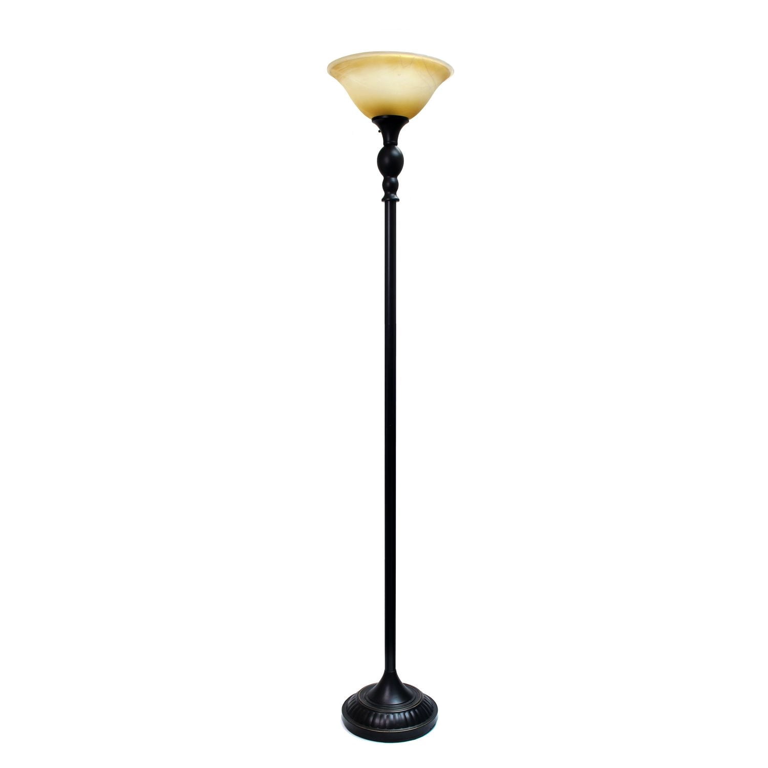 Conception élégante 1 Lampe torchère légère avec abat-jour en verre ambré marbré, bronze de restauration