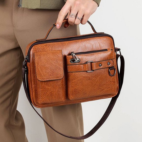 Sac à Bandoulière en Cuir Texturé, Sangle Ajustable, Sac à Main Léger et Spacieux pour Voyage, Travail, Nécessaire au Quotidien