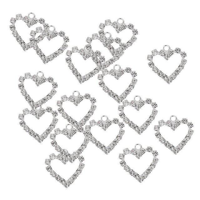 Bunblic 20x Coeur en Forme de Strass Pendentifs DIY Collier Passe-Temps Bijoux Fantaisie
