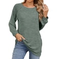 thumbnail image 1 of Timegard Hauts pour Femmes Col Rond Manches Longues T-Shirts de Couleur Unie Chic Décontracté Amples Chauds Hauts Automne, 1 of 7