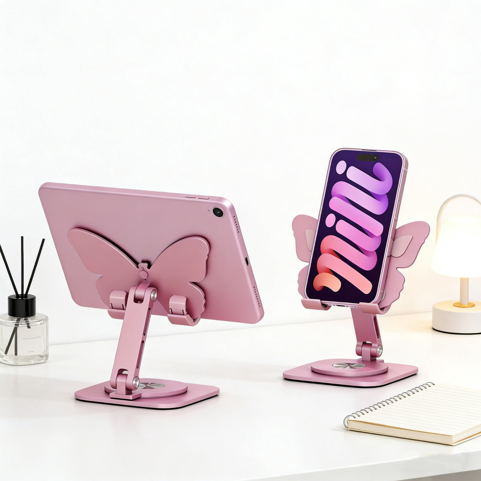 Dvkptbk cell phone holder Phone Stand 360 Rotating Aluminum Alloy Desktop Phone Height and Angle Adjustable with Smartphones and Tablets Portable Foldable