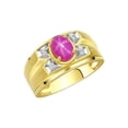 thumbnail image 3 of RYLOS Men's Rings 14K Yellow Gold Rings Classic Designer Style 8X6MM Oval Gemstone &  Diamond Ring Star Ruby July Birthstone Rings For Men Size 12, 3 of 7