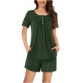thumbnail image 1 of AherBiu Ensembles de Pyjama pour Femmes 2 Pcs Boutons Col Rond Hauts Ensemble de Pjs Shorts Confortables Vêtements de Nuit Vêtements de Nuit, 1 of 7