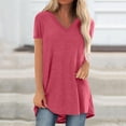 thumbnail image 3 of Birdeem Hauts d'Été pour Femmes Col en V Uni Manches Courtes Amples T-Shirt Blouse, 3 of 5