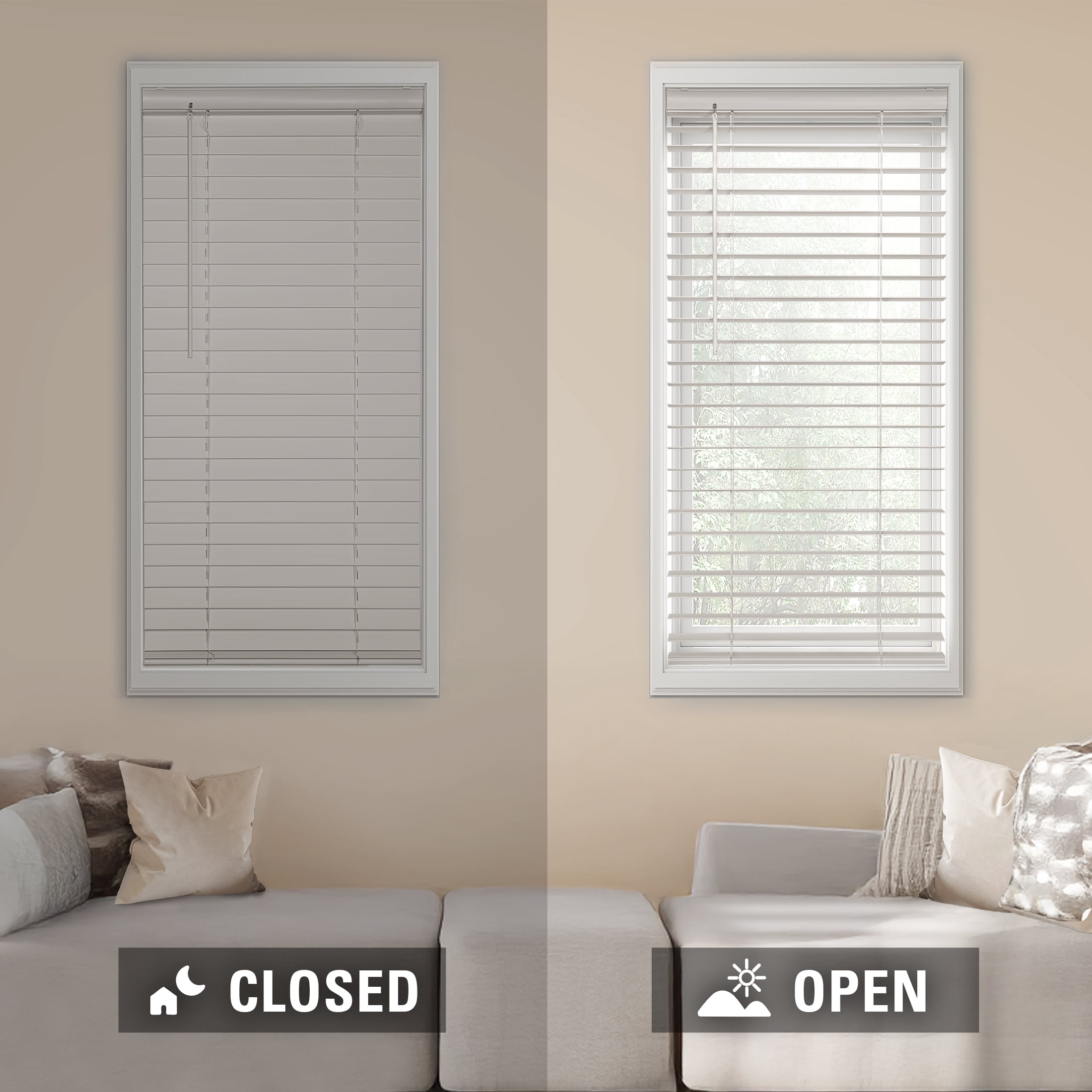 MAINSTAYS 2-inch Faux Wood Horizontal Window Blinds, White