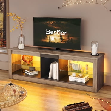Bestier Meuble Télé RVB pour Téléviseurs jusqu'à 60 Pouces avec Lumières DEL, Centre de Divertissement, Gris Lavé
