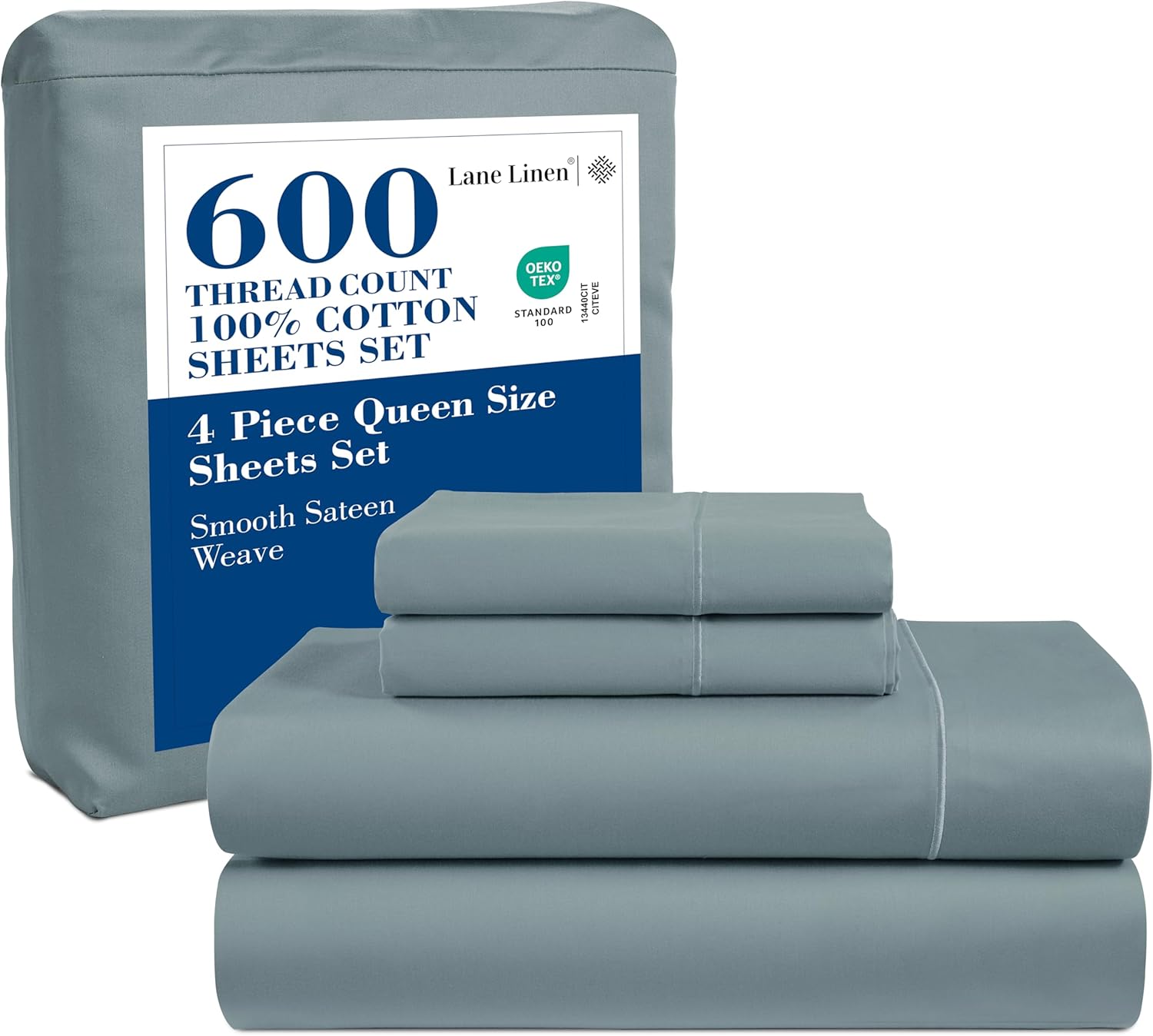 Draps en Coton Ultra Doux Ensemble de Draps Double Ensemble Pc Nombre de Fils Satin Literie Draps à Poches Profondes Draps Rafraîchissants Draps Format Double Ensemble de Lit Respirant ()