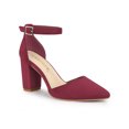 thumbnail image 1 of BLISSFUL STEP Escarpins à Bride à la Cheville pour Femmes Bout Pointu Talon Bloc Haut en Faux Suède Chaussures Habillées Bourgogne 6, 1 of 7