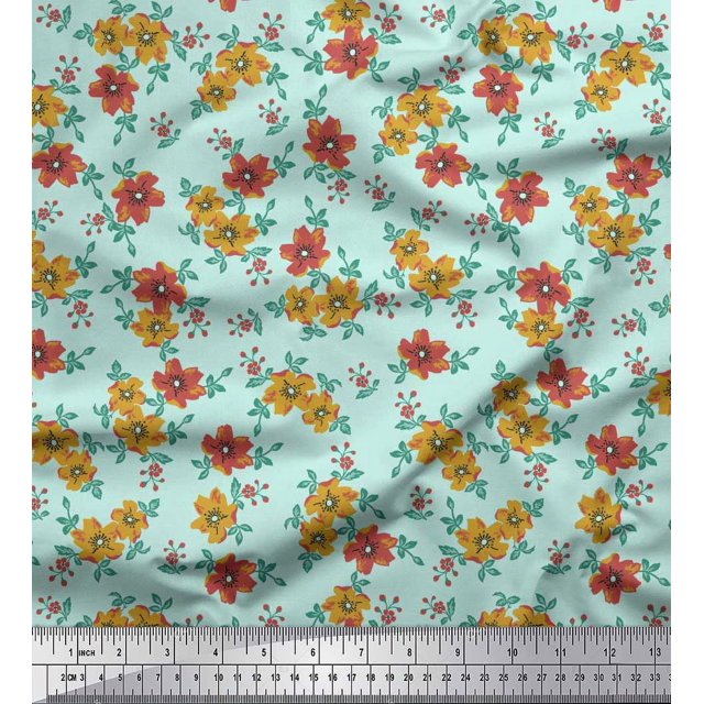 Soimoi Poly Georgette Fabric Leaves & Floral Artistic Decor Fabric Printed Yard 52 Inch Wide