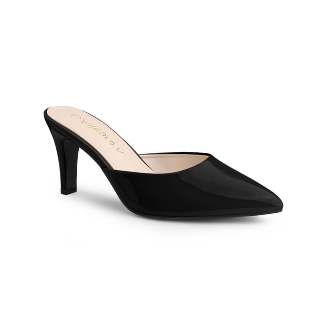BLISSFUL STEP Mules à Talons Aiguilles à Bout Pointu pour Femmes Noires 7