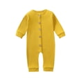 thumbnail image 1 of UAMVSH Newborn Baby Boy Girl Rompers Ribbed Knitted Onesie Clothes Infant Long Sleeve Button down Jumpsuits Fall Winter(12-18 Months,Yellow), 1 of 3