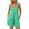 thumbnail image 1 of Yanlir 2025 Spring Summer Rompers for Women's Fashion Solid Round Neck Overalls Elastic Strap Sleeveless Pockets Short Jumpsuit(Mint Green#1,L), 1 of 7