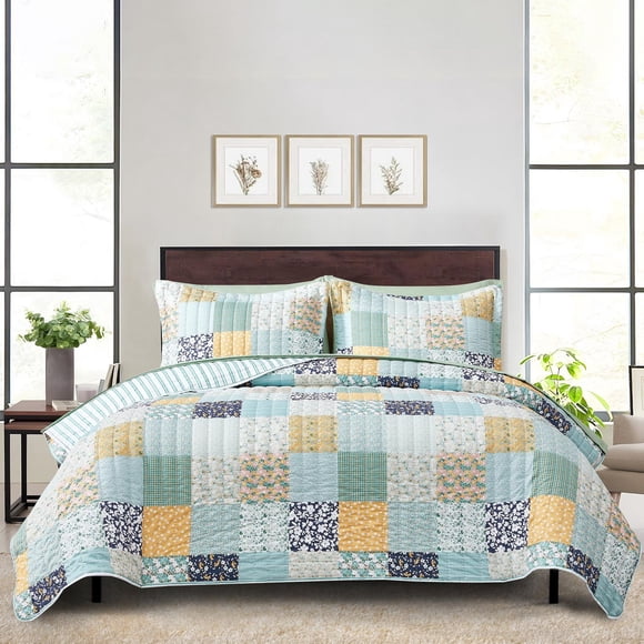 Mainstays All in One Lightweight Quilt Set and Sheet Set -7 Piece, Queen, Patchwork