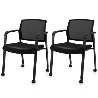 Costway Ensemble de 2 Chaises de Conférence Empilables Chaise en Maille pour Bureau Invités Salle d'Attente Roues