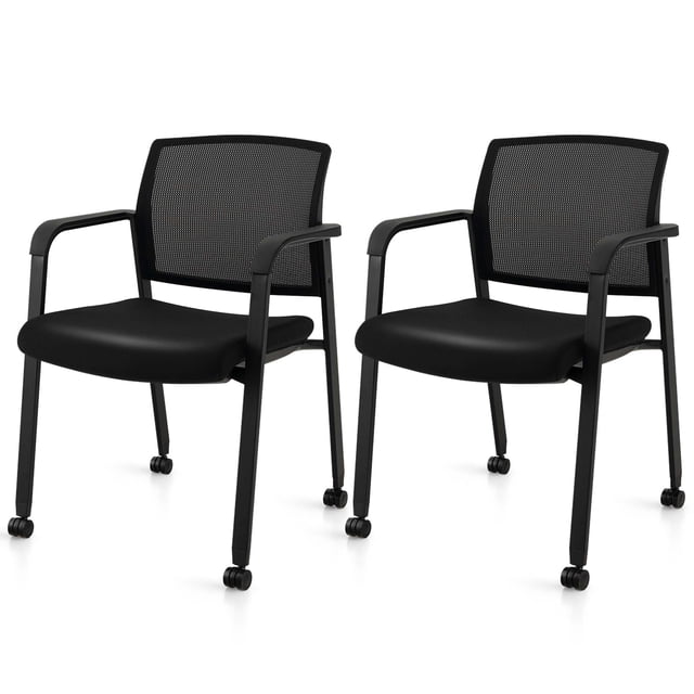 Costway Ensemble de 2 Chaises de Conférence Empilables Chaise en Maille pour Bureau Invités Salle d'Attente Roues