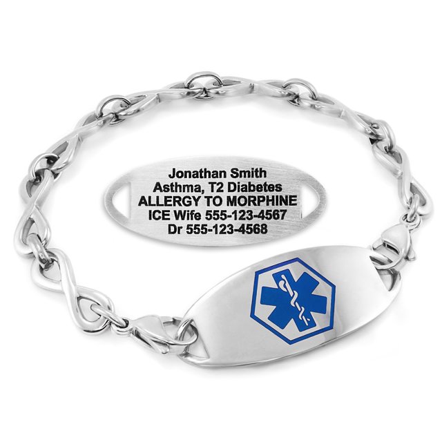 MedicEngraved Stainless Steel Custom Medical Alert Bracelet - 6mm Infinity Link