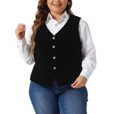 Plus Size Vests for Women Waistcoat Steampunk Velvet Sleeveless Button Down V Neck Suit Vests 4X Black