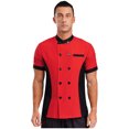 thumbnail image 1 of TiaoBug Unisex Chef Jacket Double Breasted Short Sleeve Chef Coat Hotel Restaurant Kitchen Work Wear Red&Black XL, 1 of 7