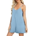 thumbnail image 1 of AherBiu Rompers for Women Casual Loose Summer Jumpsuits Spaghetti Strap Overalls Shorts with Pockets, 1 of 7