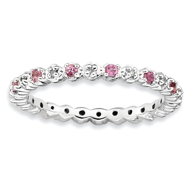 Bague en Argent Sterling Stackable Expressions Tourm. Rose & Diamant Taille 5
