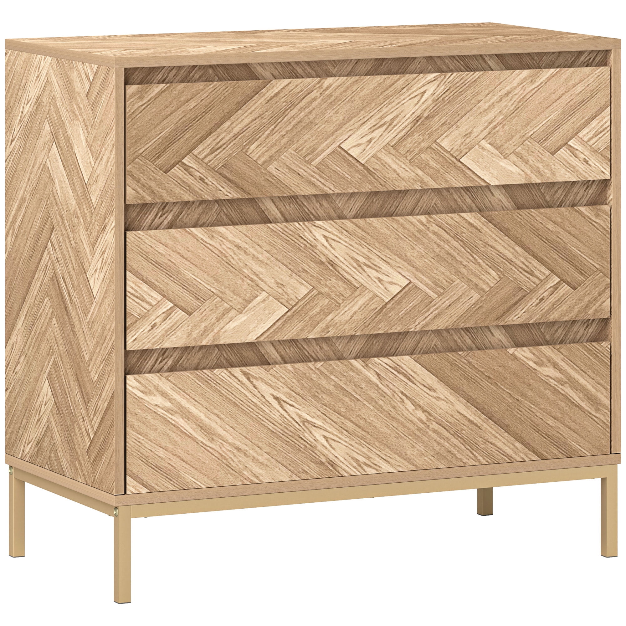 HOMCOM Chest of Drawers, Chevron 3 Drawer Dresser for Hallway, Nature Wood