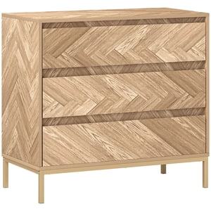 HOMCOM Chest of Drawers, Chevron 3 Drawer Dresser for Hallway, Nature Wood