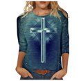 thumbnail image 2 of Xihbxyly Hauts pour Femmes Manches 3/4 T-shirt Imprimé Col Rond de Pâques Manches 3/4 Chandail Col Rond Articles en Liquidation, 2 of 4