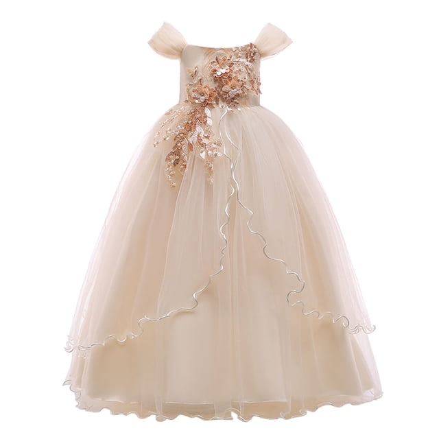 WEAIXIMIUNG Robes Florales pour Ados 10-12 Robe pour Enfants Robe Ligne Épaule Fille Robe de Performance Longue Robe à Pommeau Robe de Fête