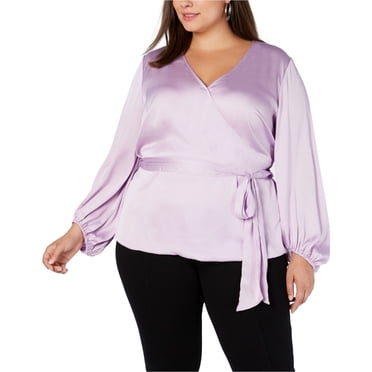 Chemisier pour Femme Grande Taille en Satin Faux Portefeuille Ruban Ceinture à Nouer 1X