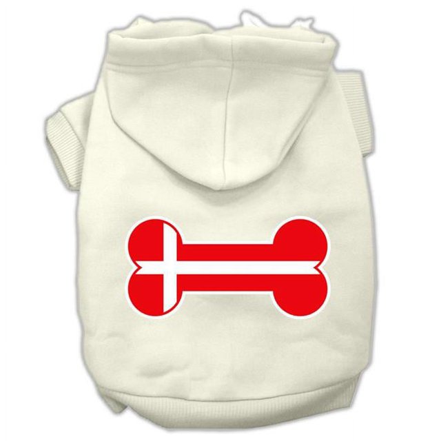 Bone Shaped Denmark Flag Screen Print Pet Hoodies Cream Size Xs (8)