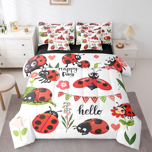 YST, Comforter Set, Cartoon Ladybug Bedding Set, 7-Piece, Full Size