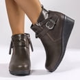 thumbnail image 4 of Bottes Compensées pour Femmes Dames Mode Boucle Cuir Bout Rond Bottines à Talons Bottines Courtes Bottes Habillées avec Fermeture Éclair Latérale, 4 of 7