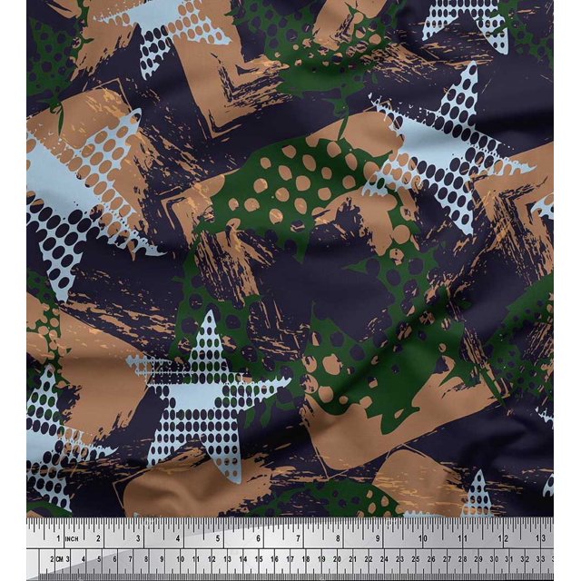 Soimoi Green polyester Crepe Fabric Dot,Insect & Texture Printed Fabric 1 Yard 52 Inch Wide