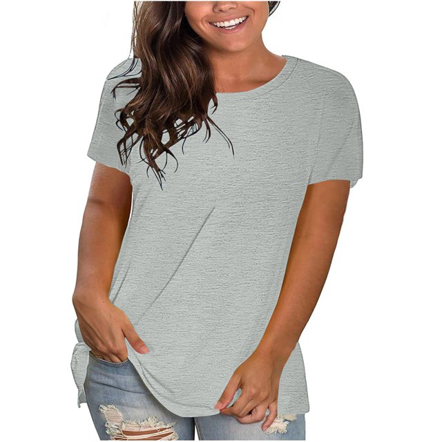 Blouses à Manches Courtes pour Femmes Mode pour Femmes Uni Col Rond T-Shirt à Manches Courtes Blouse Hauts Amples Femmes Hauts à Manches Courtes Femmes Blouse à Manches Courtes Hauts à Manches Courtes pour Femmes