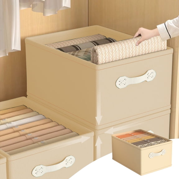 Foldable Clothes Organizer Set with Drawer Organizer - Green Khaki Fabric Storage Box for Wardrobe, Clothes, Underwear & Socks - Stackable Space-Saving Design