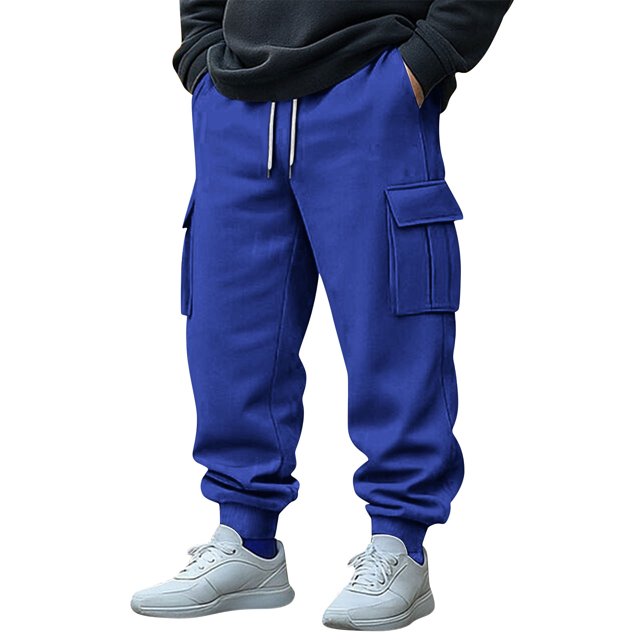 Moxiu Pantalon Cargo Jogger Extensible pour Homme à Multiples Poches, Pantalon de Survêtement à Cordon pour l'Hiver, Randonnée Décontractée, Bleu, G