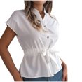 thumbnail image 4 of Yuyuzo Blouses for Women Dressy Casaul Cap Sleeve Button down Work Shirts Drawstring Waisted Ruffle Hem Business Office Top, 4 of 7
