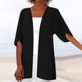 thumbnail image 1 of Mrat Cardigan Léger de Mode pour Femmes, Décontracté, Couleur Unie, Manches Mi-Longues, Hauts Sans Capuche, Cardigan pour Robe, P-92, Noir, 3TG, 1 of 6