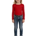 thumbnail image 4 of felwors Big Girls Long Sleeve Ribbed T-Shirt, Crewneck Side Ruched Casual Knit Top, Sizes 5 Years-14 Years (Red, 7-8 Years), 4 of 7