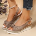 thumbnail image 2 of Kcodviy Ladies Summer Solid Suede Clog Sandals for Women Bowtie Open Toe Buckle Women Sandals Size 9 Wedge Heel Thick Sole Sandals with Rhinestones for Women Sandals, 2 of 7