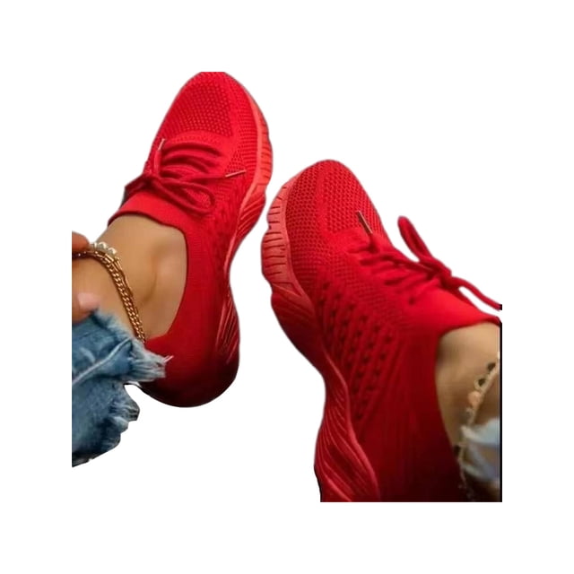 Innerwin Espadrilles pour Femmes Sport Course Chaussure en Maille Confort Chaussures Athlétiques Empeigne en Tricot Marche Rouge 5.5